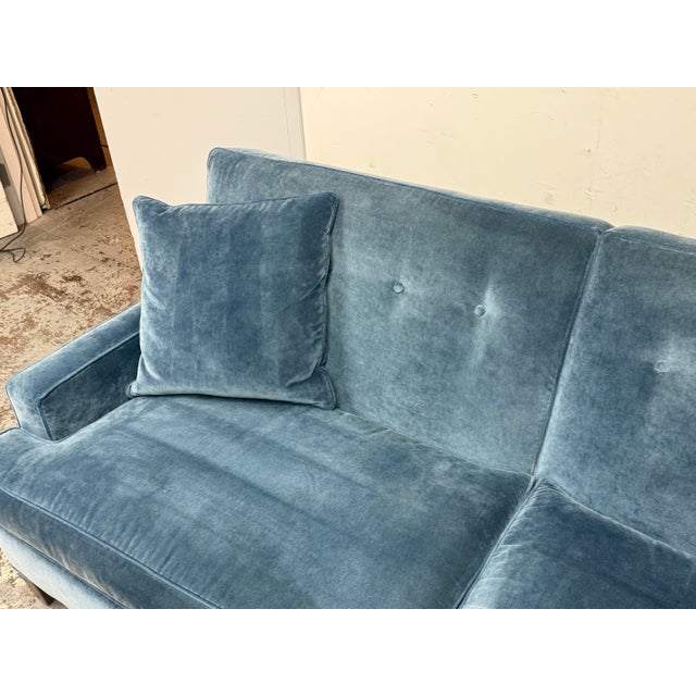 Ethan Allen Peacock Blue Velvet Sofa For Sale - Image 9 of 12