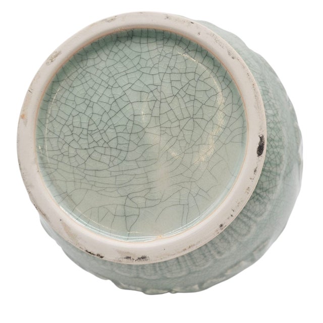 Celadon Maitland Smith Thai Celadon Crackle Glazed Porcelain Vase With Elephant Relief For Sale - Image 8 of 8