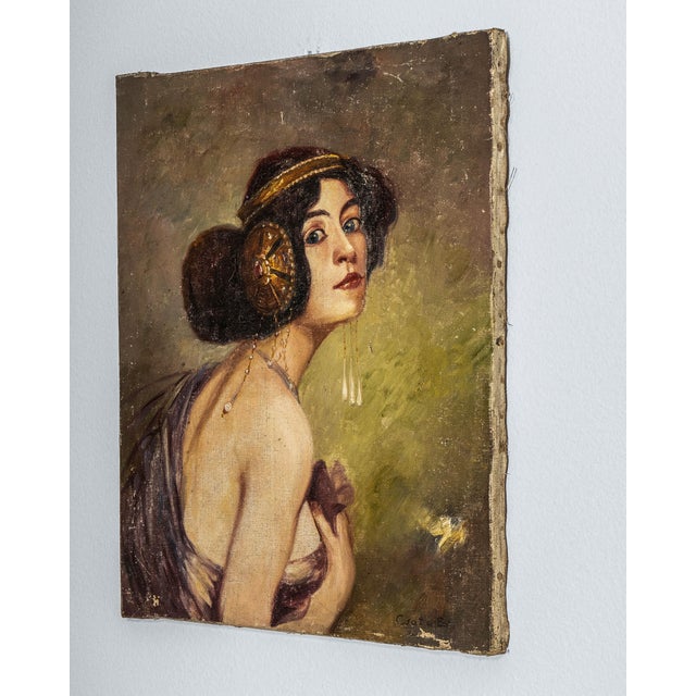 1910s French Signed Oil on Canvas Portrait For Sale - Image 11 of 18