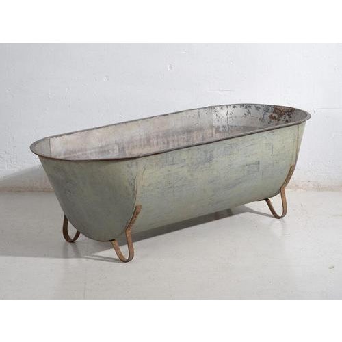 Gray Antique Zinc Tub, 1900s For Sale - Image 8 of 9