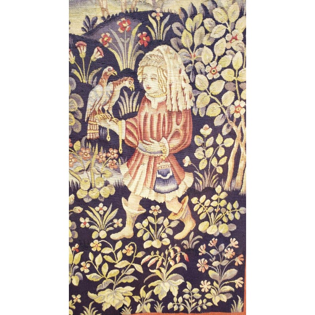 Blue 19th Century Tapestry With Falcon and Dogs For Sale - Image 8 of 11