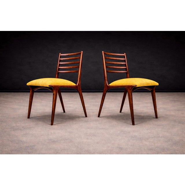 Wood Set of 2 Chairs in Rosewood & Yellow Linen Canvas, Carlo Hauner, 1950s For Sale - Image 7 of 14
