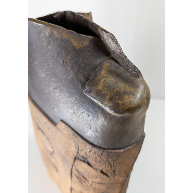 Mid-Century Modern Rustic Faux Bois Style Pottery Vase, Signed For Sale - Image 10 of 11