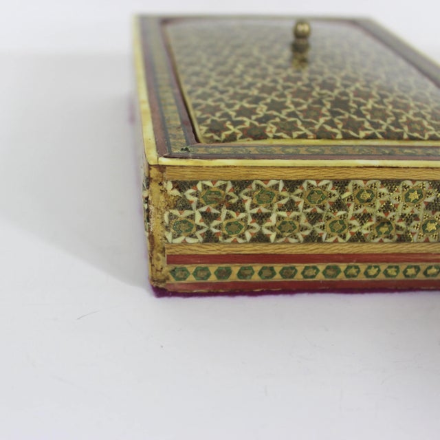 Antique Persian Khatam Micro Marquetry Inlaid Box With Bone, Wood and Brass Inlay For Sale - Image 12 of 12