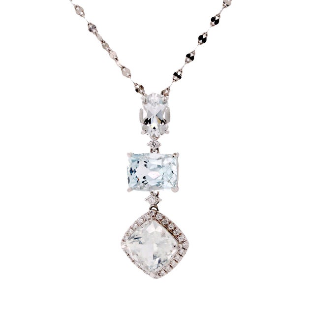 Aquamarine and Diamond Platinum Pendant Necklace - Fei Liu For Sale - Image 6 of 8