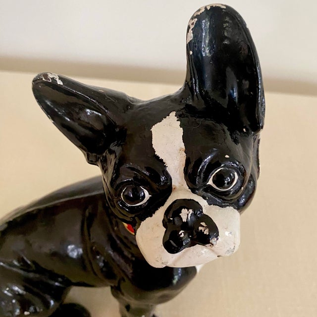 Figurative 1938 Iron Boston Terrier Dog / French Bulldog Metal Statue Doorstop For Sale - Image 3 of 12