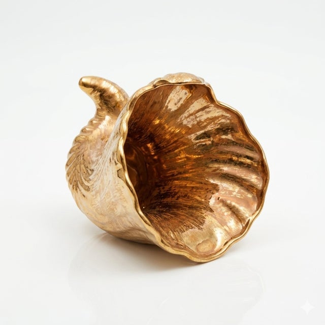 This elegant "Cornucopia" (Horn of Plenty) vase is part of the iconic "Granada Gold" collection by Stangl Pottery....