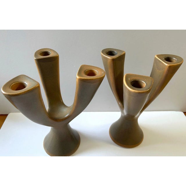 French Modernist St. Clement Ceramic Sapho Candelabra's For Sale - Image 4 of 8