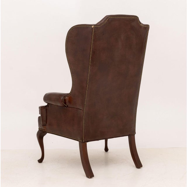 American Studded Upholstered Wingback Armchair For Sale - Image 9 of 10