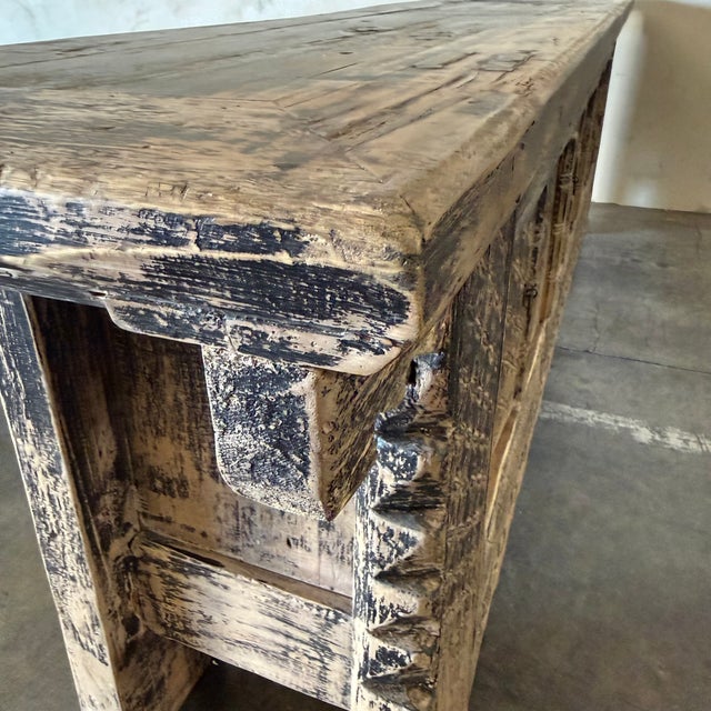 Vintage Carved Pine 4 Door Cabinet - Weathered Black For Sale - Image 14 of 14