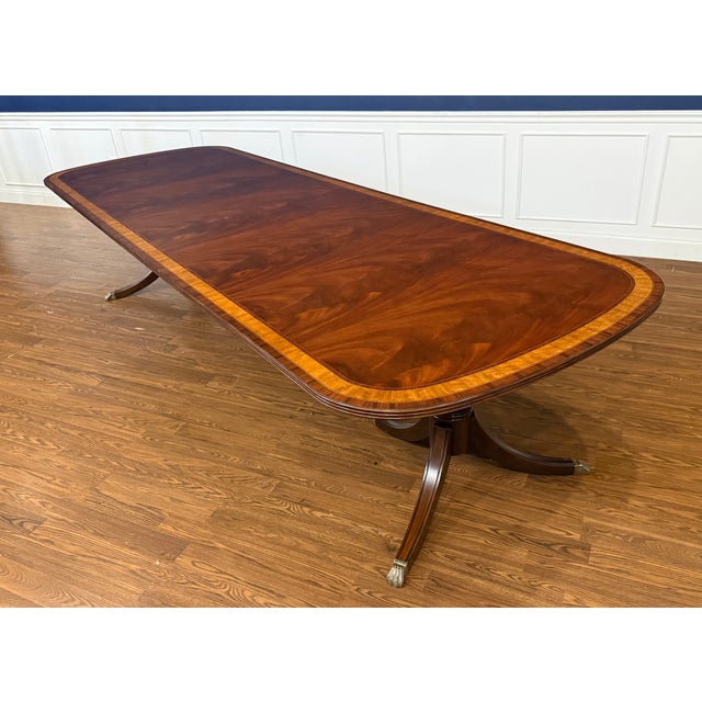Leighton Hall Furniture Traditional Georgian Style Multi-Banded Mahogany Dining Table by Leighton Hall - Showroom Sample For Sale - Image 4 of 17
