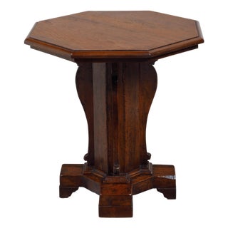 Italian 19th Century Walnut Side Table with Octagonal Top and Pedestal Base For Sale
