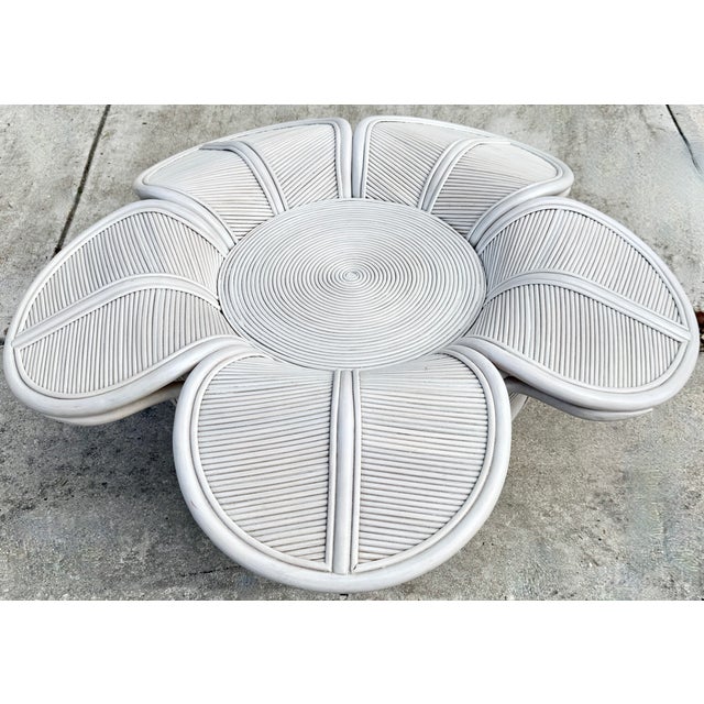 Pencil Reed Rattan "Bell Flower" Coffee Table With a Glass Top For Sale In Miami - Image 6 of 7