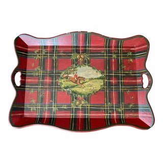 Jane Keltner Plaid Horse Motif Handpainted Tray For Sale