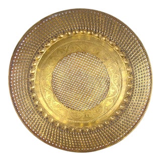 Vintage Large Pierced Brass Decorative Wall Tray For Sale