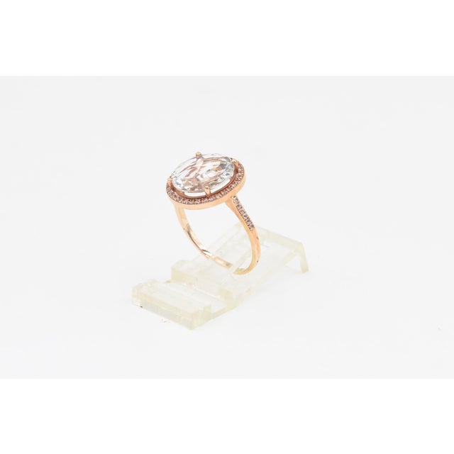 Suzanne Kalan Couture 14k Rose Gold White Topaz and Diamond Halo Ring, Size 8.5 For Sale In Miami - Image 6 of 13