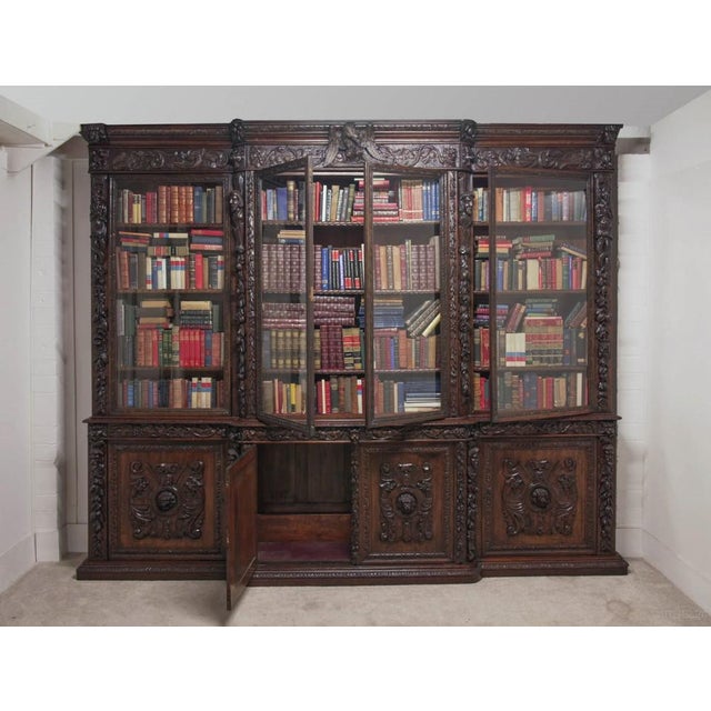 Victorian Carved Oak Breakfront Bookcase, 1870s For Sale - Image 10 of 18
