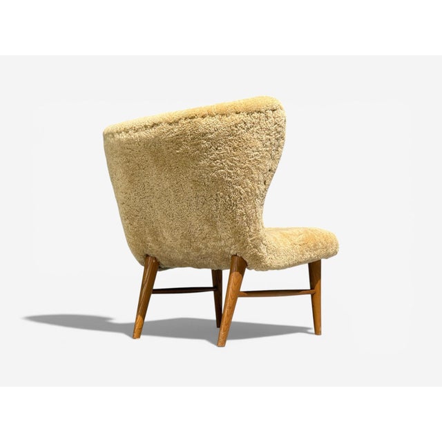 Wood Erik Bertil Karlén, Rare Easy Chair, Beech, Shearling, Sweden, 1940s For Sale - Image 7 of 8