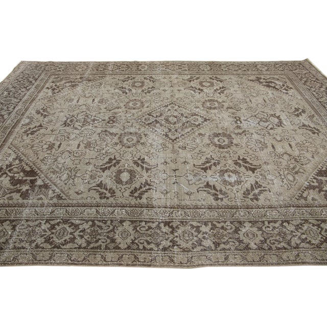 1900 - 1909 1900s Antique Persian Mahal Handmade Beige & Brown Wool Rug With Allover Design For Sale - Image 5 of 8