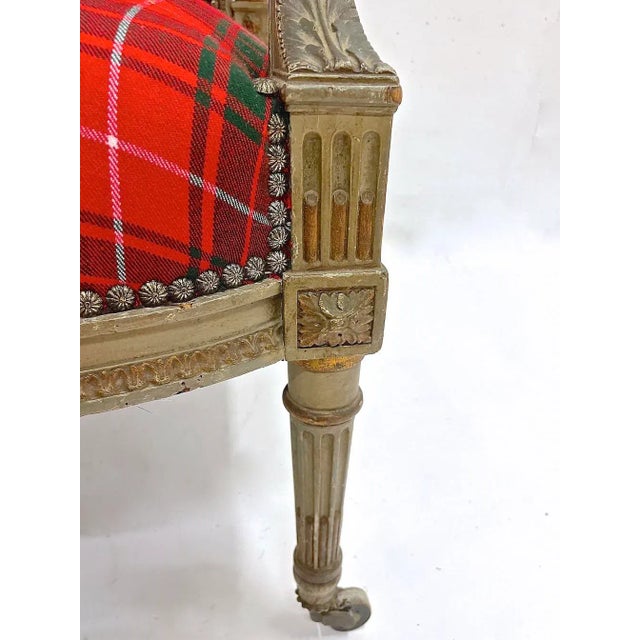 Pair of Antique Carved Red Tartan Armchairs For Sale - Image 12 of 13