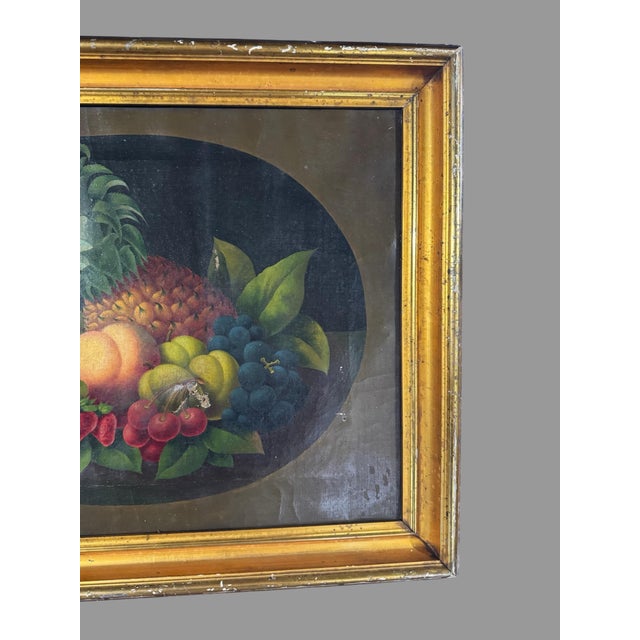 Primitive Antique Country Gilt Framed Still Life Oil Painting Canvas W Berries For Sale - Image 4 of 10