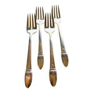 1930's Vintage Floral Rogers Silver Plated First Love Pattern Salad / Dessert Forks- Set of 4
