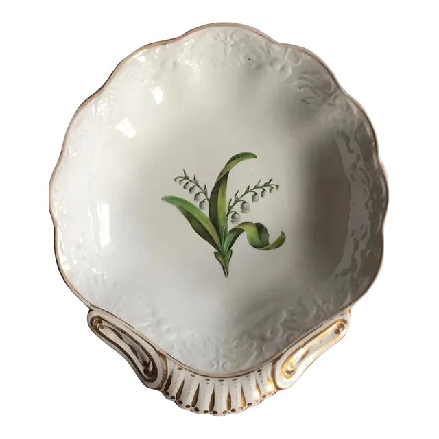 Antique Circa 1812 Spode Shell Shape Dessert Dish Painted with Lily of the Valley and Relief Molded Dolphin Border For Sale