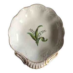 Antique Circa 1812 Spode Shell Shape Dessert Dish Painted with Lily of the Valley and Relief Molded Dolphin Border