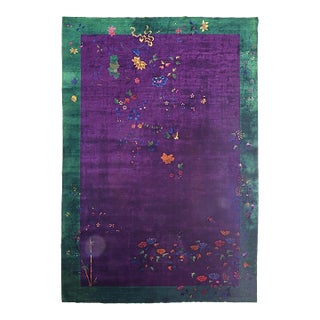 1920s Purple Open Field Floral Antique Chinese Art Deco Rug by Nichols Workshop For Sale