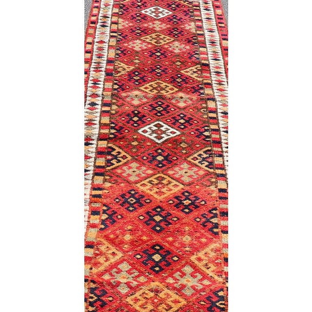 Vintage Turkish Oushak Runner With Medallions in Red and Multi Colors 2'10 X 14'0 For Sale - Image 4 of 10