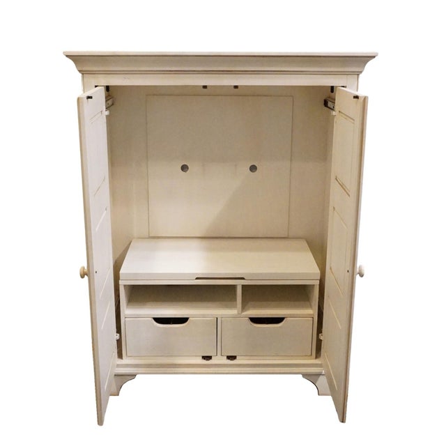 Early 21st Century Ethan Allen New Country Collection 46" Media Armoire / Entertainment Cabinet 33-9810 - 610 Cotton Finish For Sale - Image 5 of 18