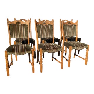 Set of 6 Danish Modern Oak Dining Chairs with Mohair Fabric, 1970s For Sale