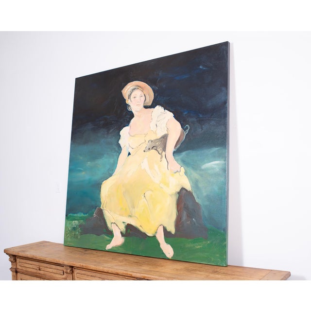 Mid 20th Century Ira Yeager 20th C. Woman in Yellow Oil Canvas Painting 5.5 Ft For Sale - Image 5 of 18