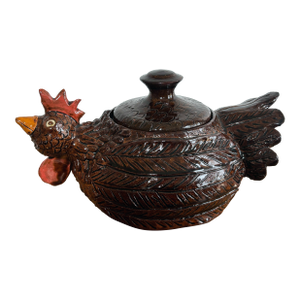 Late 20th Century Folk Art Pottery Chicken Canister With Lid