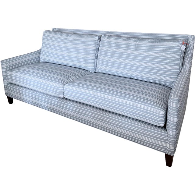 Custom 81" Blue Stripe Sofa in Sunbrella Hurley Marine Fabric Chairish