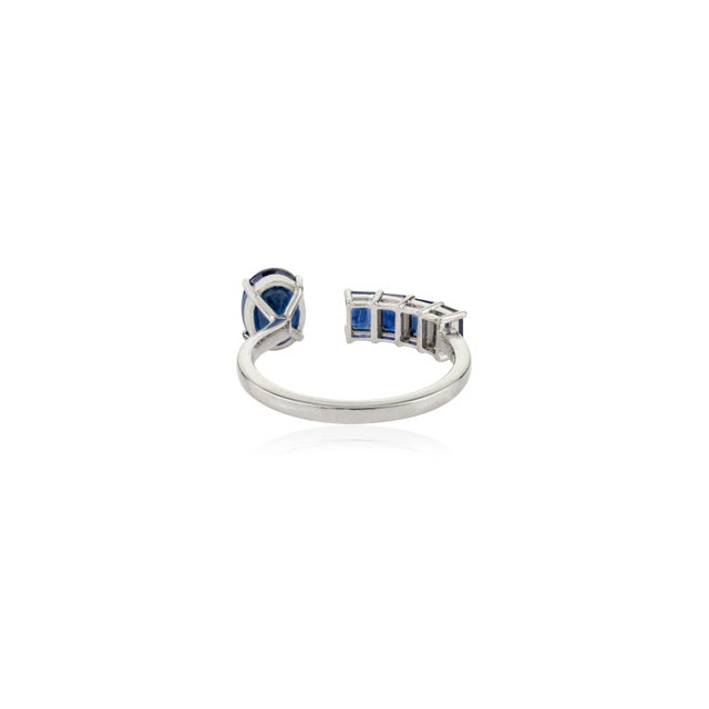 Metal Contemporary 14k White Gold Sapphire Open Cocktail Ring Size 5 For Sale - Image 7 of 11