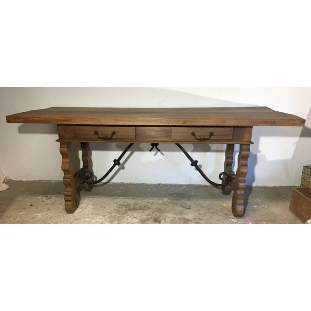 18th Century Baroque Farm Refectory Desk Table With Two Drawers & Stretchers For Sale - Image 10 of 13