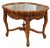 Elegant French Louis XV-style walnut tea/occasional table featuring an unusual removable glass serving tray with a...