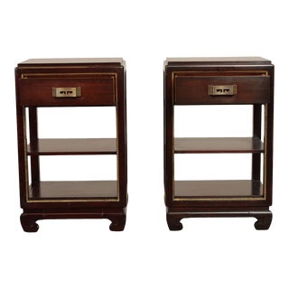 Rway Mid-Century Asian Style Pair of Mahogany Nightstands For Sale