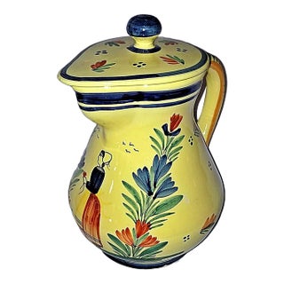 1960s Quimper Soleil French Faience Chocolate or Tea Pot For Sale