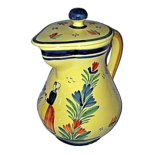 1960s Quimper Soleil French Faience Chocolate or Tea Pot