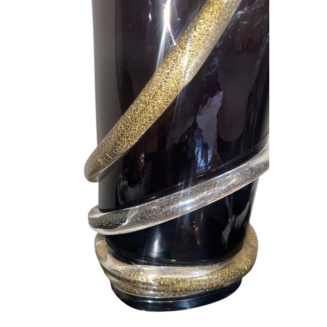 Italian Signed Camozzo Dark Amethyst & Gold Fleck Murano Glass Vase. Italy, Late 20th C. For Sale - Image 3 of 9