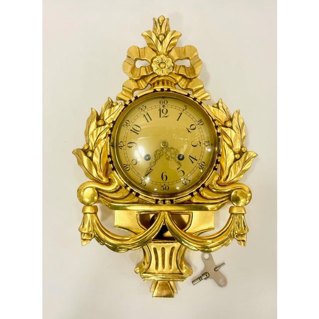Swedish Rococo Style Gild Carved Wood Wall Clock from Westerstrand, 1960s For Sale - Image 6 of 18