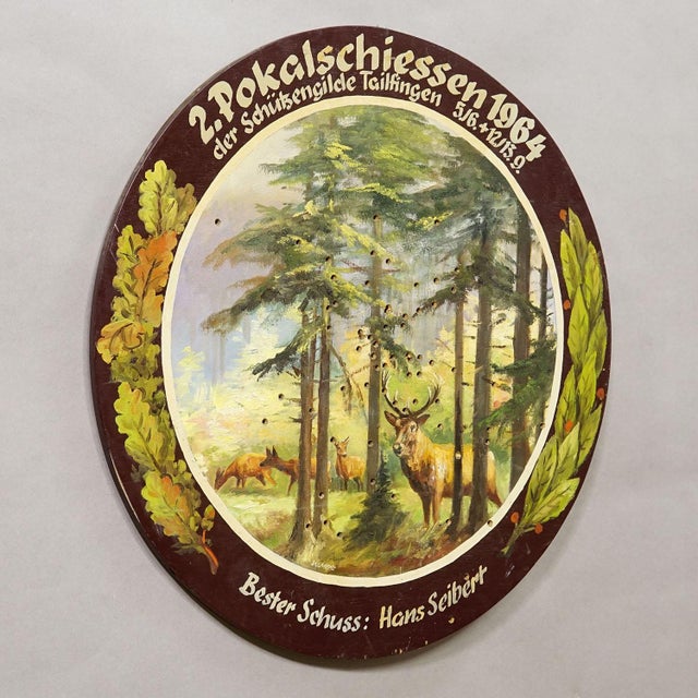 Vintage Honor Target with Forest Scene, Germany 1964 Item e8153 Vintage wooden shooting plaque featuring a hand‑painted...