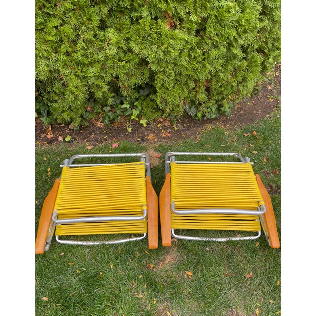 Pair of Vintage C. 1970’s Aluminum and Hardwood Folding Lawn Chairs For Sale - Image 13 of 14