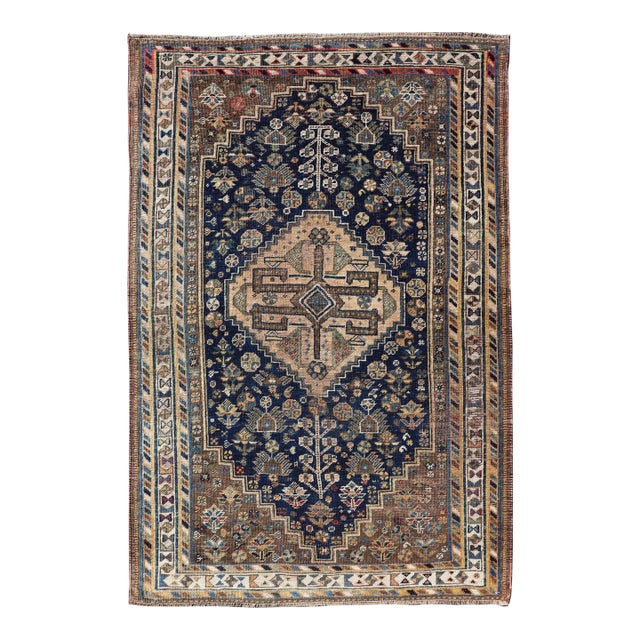 Antique Persian Shiraz Rug With Rich Tribal Motifs and Medallion 3'6 X 5'4 For Sale