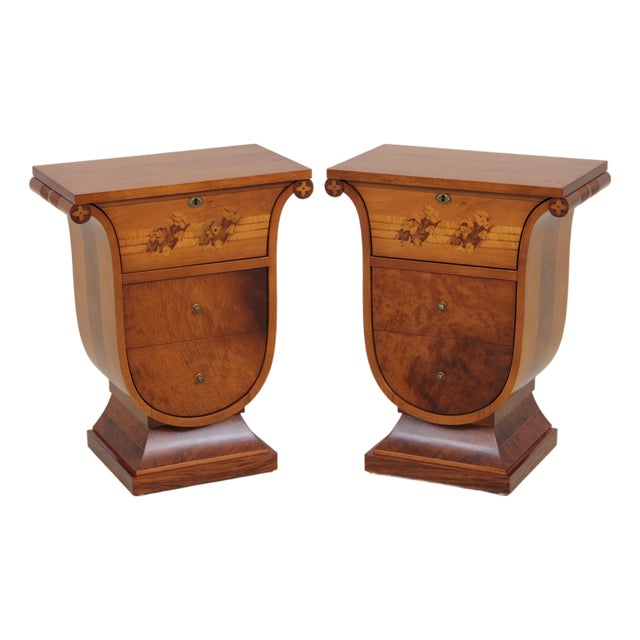 Pair Napoleonic Italian Walnut Nightstands For Sale
