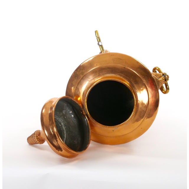 Large English Antique Copper Urn / Hinged Lid & Lions Head Side Handles For Sale - Image 9 of 12