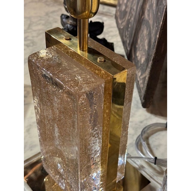 2000 - 2009 Pair of Modern Gold Dust Murano Block Lamps For Sale - Image 5 of 8