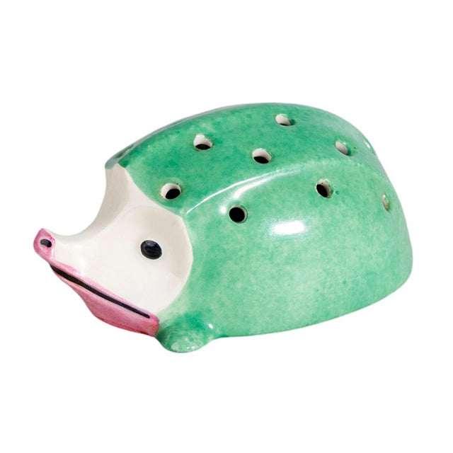 Theodore Haviland 1920s Art Déco Ceramic Green Hedgehog Toothpick Holder by Édouard-Marcel Sandoz Manufactured by Theodore Haviland, France For Sale - Image 4 of 8